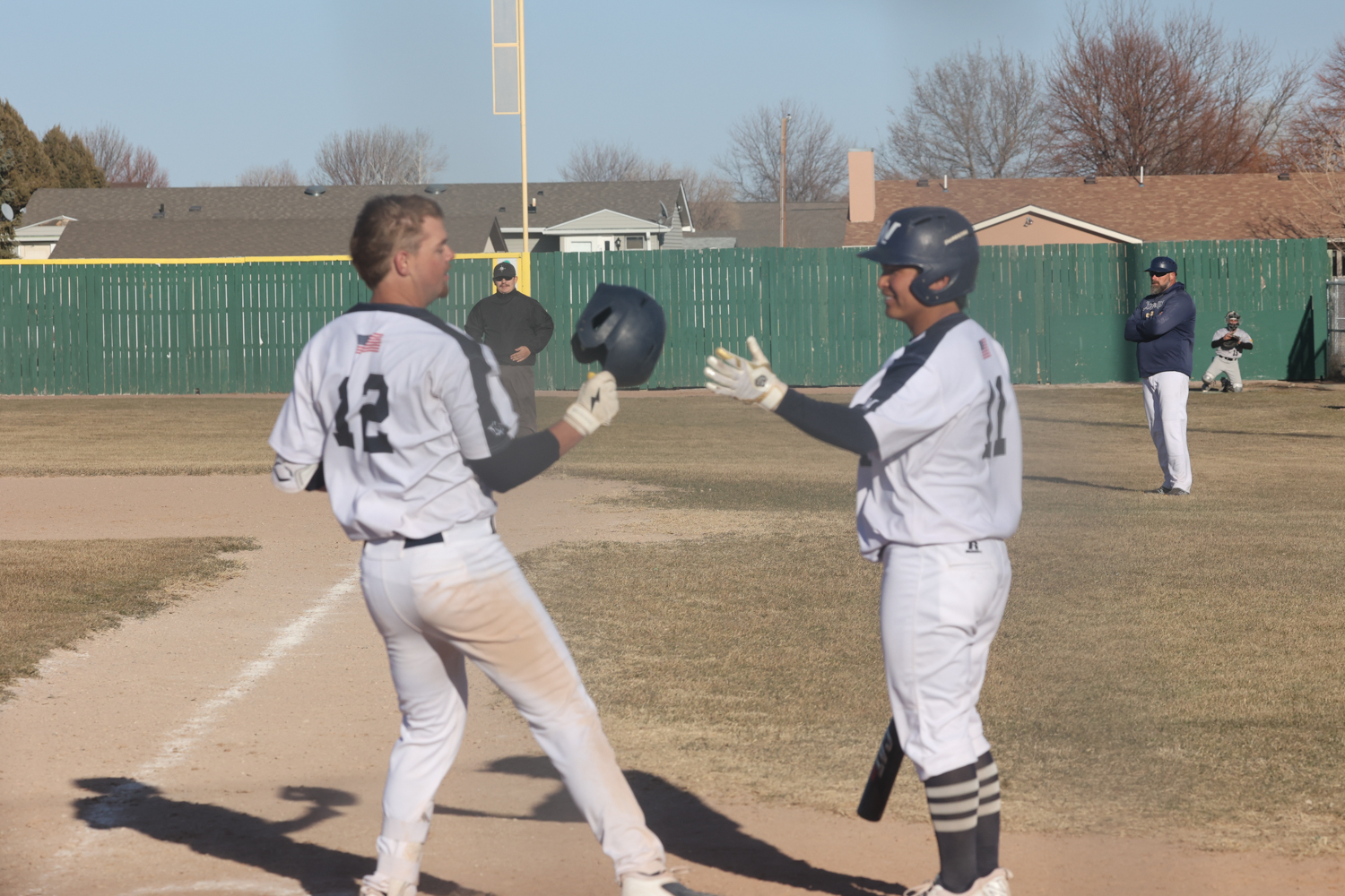 Home run greeting at home plate against Luna