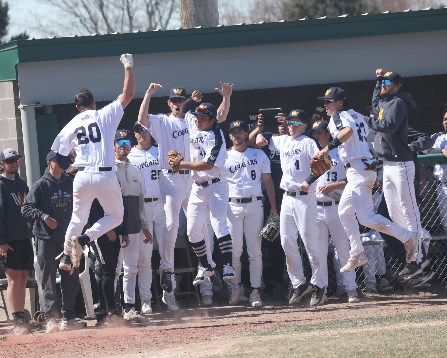 Homerun celebration against McCook on Good Friday.