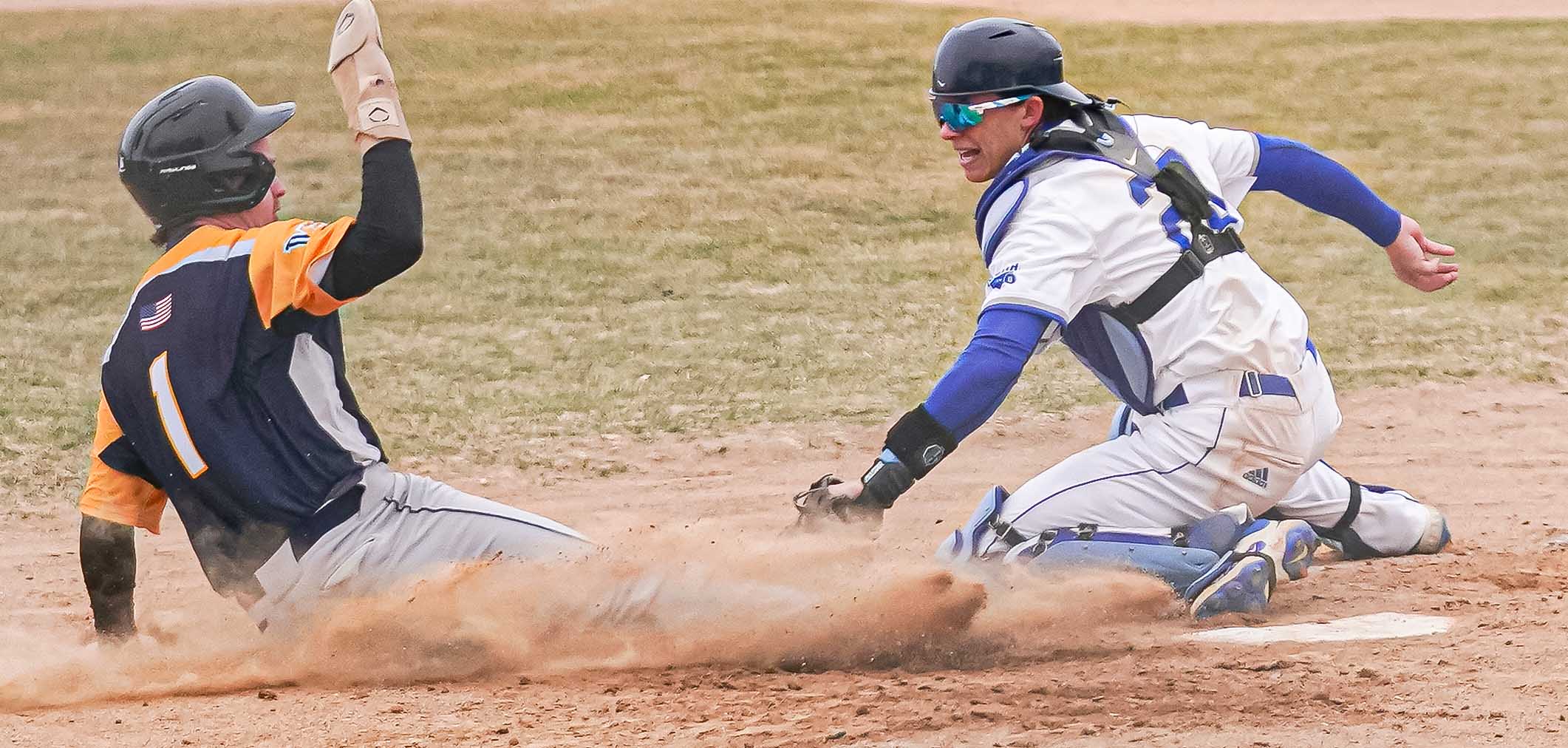 Jude Russell slides into home plate duirng their game with McCook on Wednesday. (Photo courtest of McCook SID from their Facebook page).