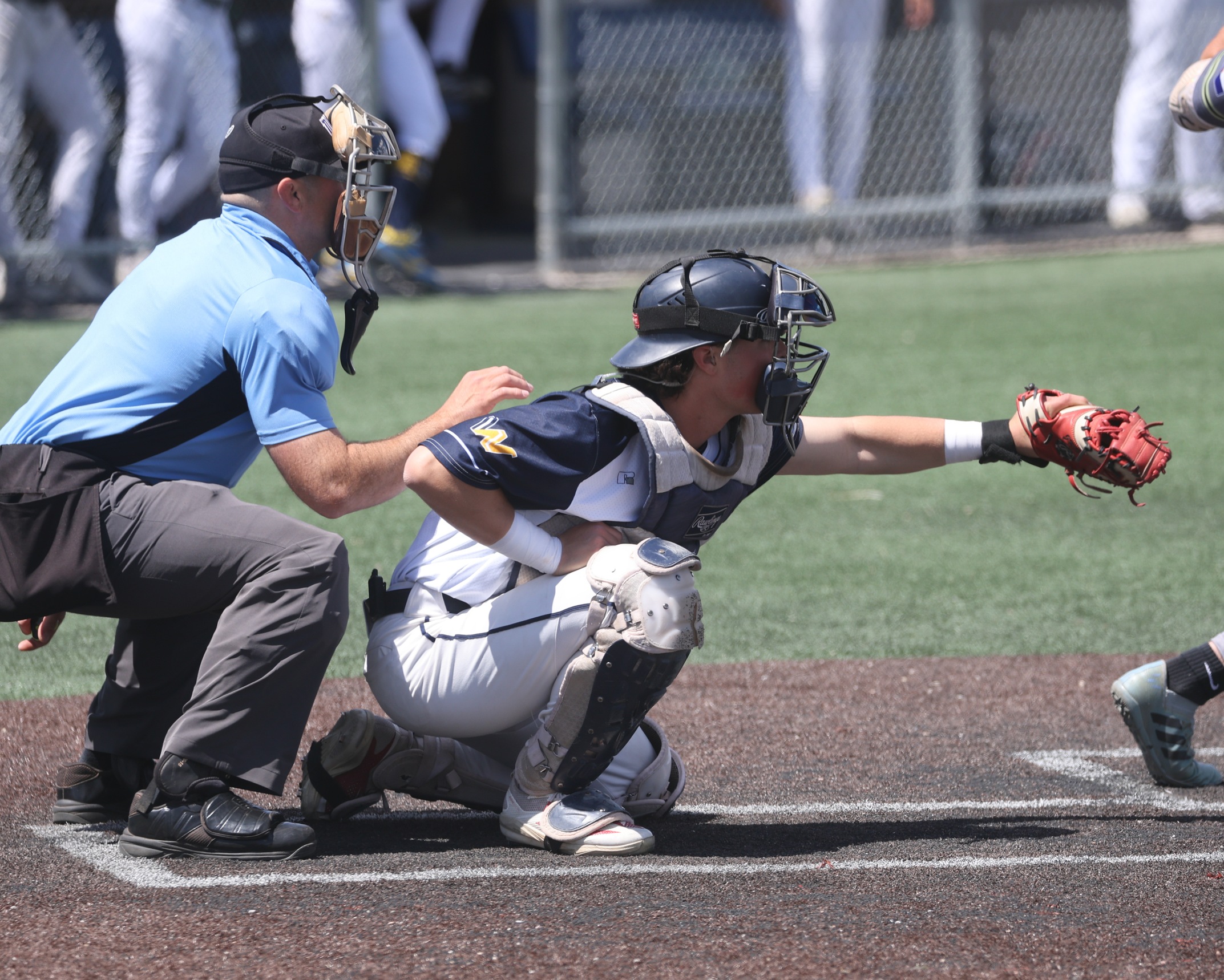 Jase Sauterfield catches in the first game with NJC on Friday at Cleveland Field.