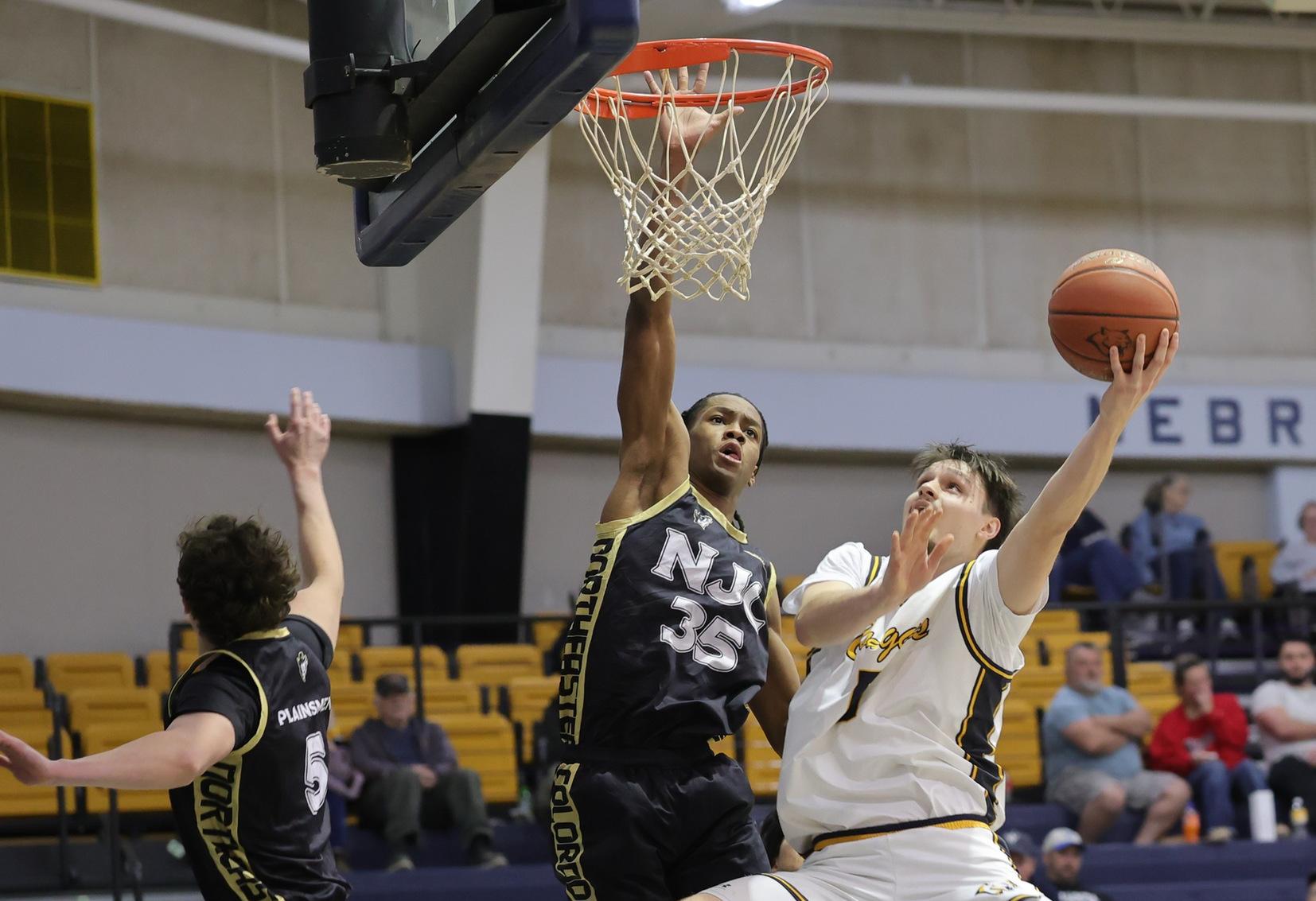 Viktor Lukic-Gavric goes up for a shot against NJC on Saturday.