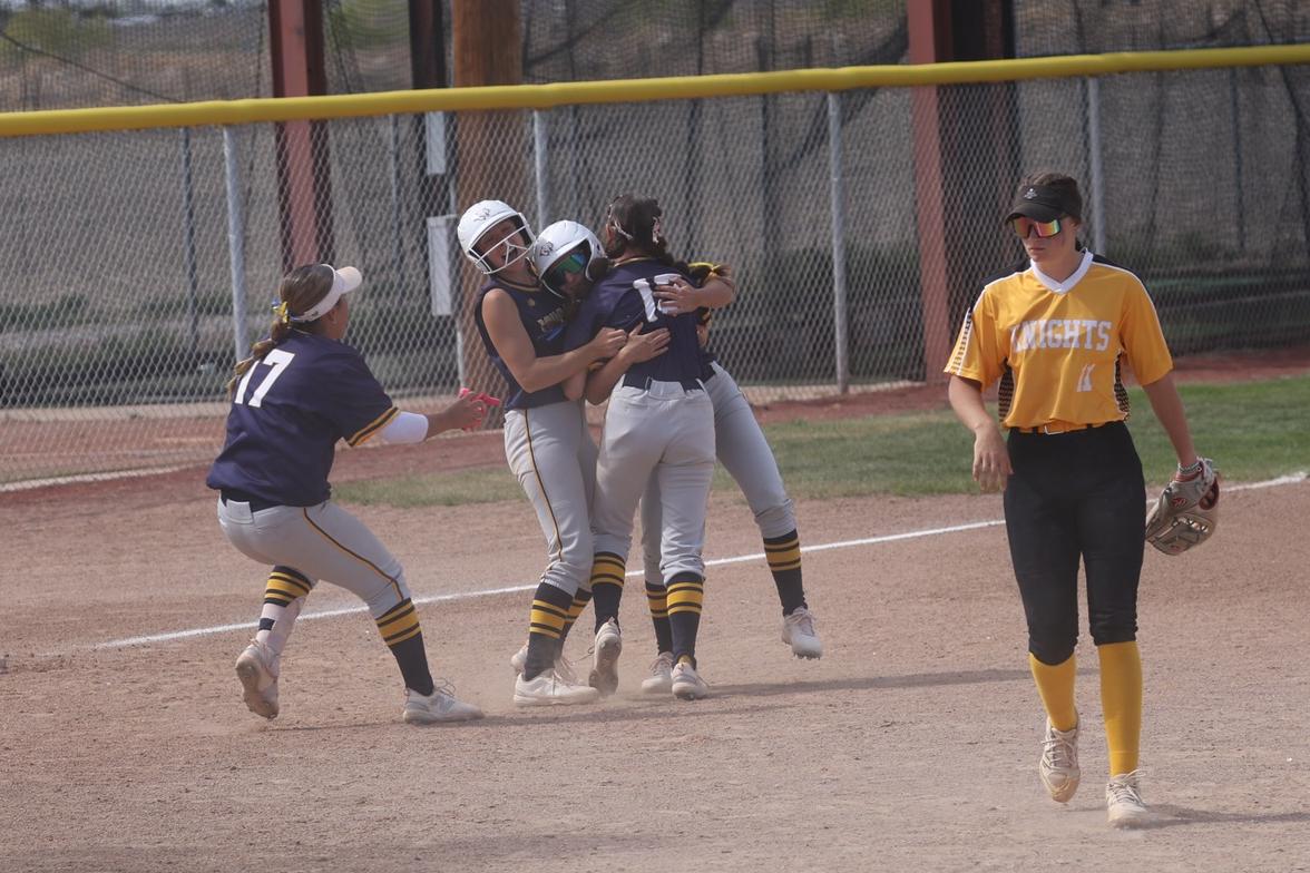 WNCC celebrates the walk-off win against North Platte on Sunday and on Thursday, they did the same thing with five in their final at-bat to down Luna at regionals.