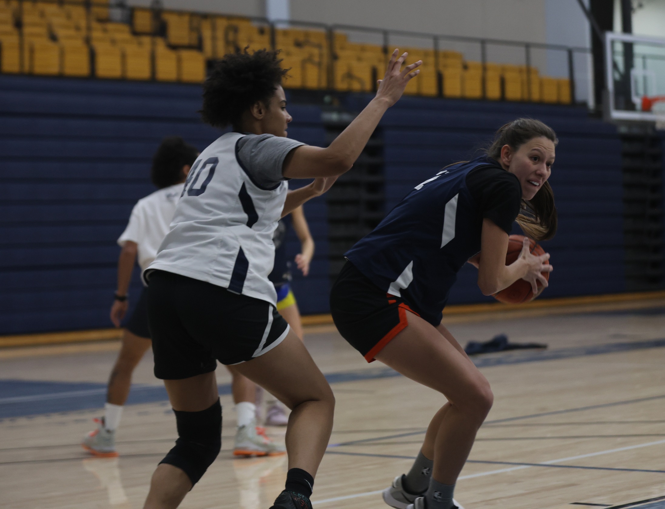 WNCC's Nataly Dunka looks to make a move in the paint while be guarded by Asia Mitchell.