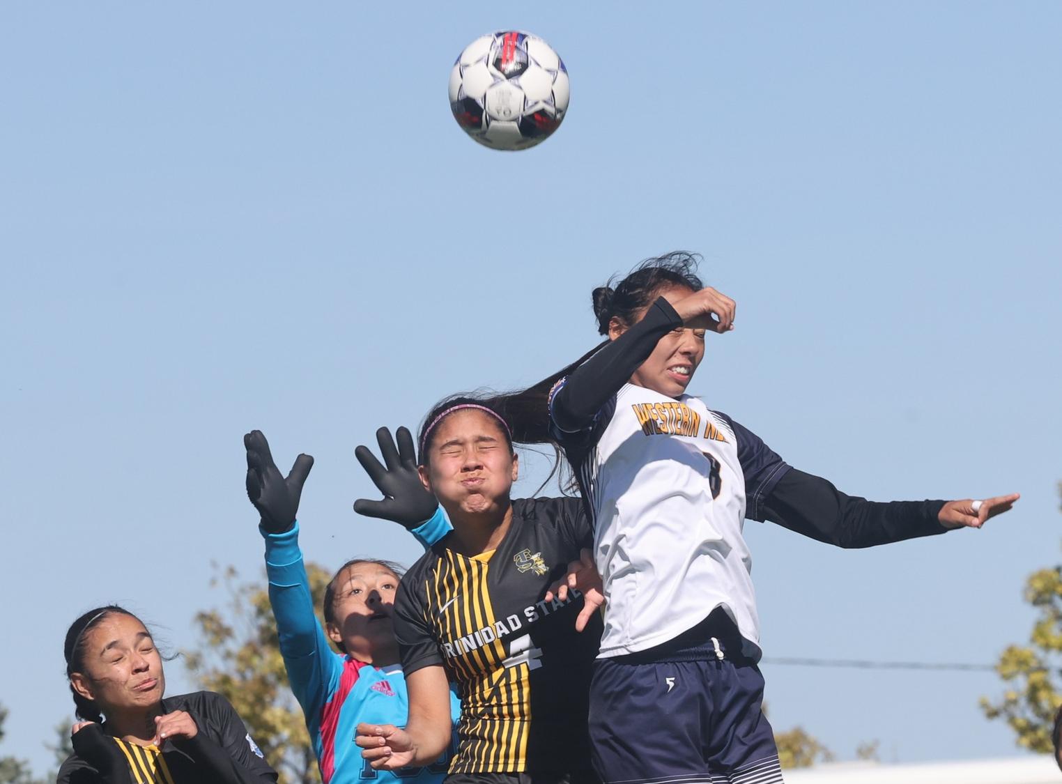 Lesley Vasquez goes up for a header.