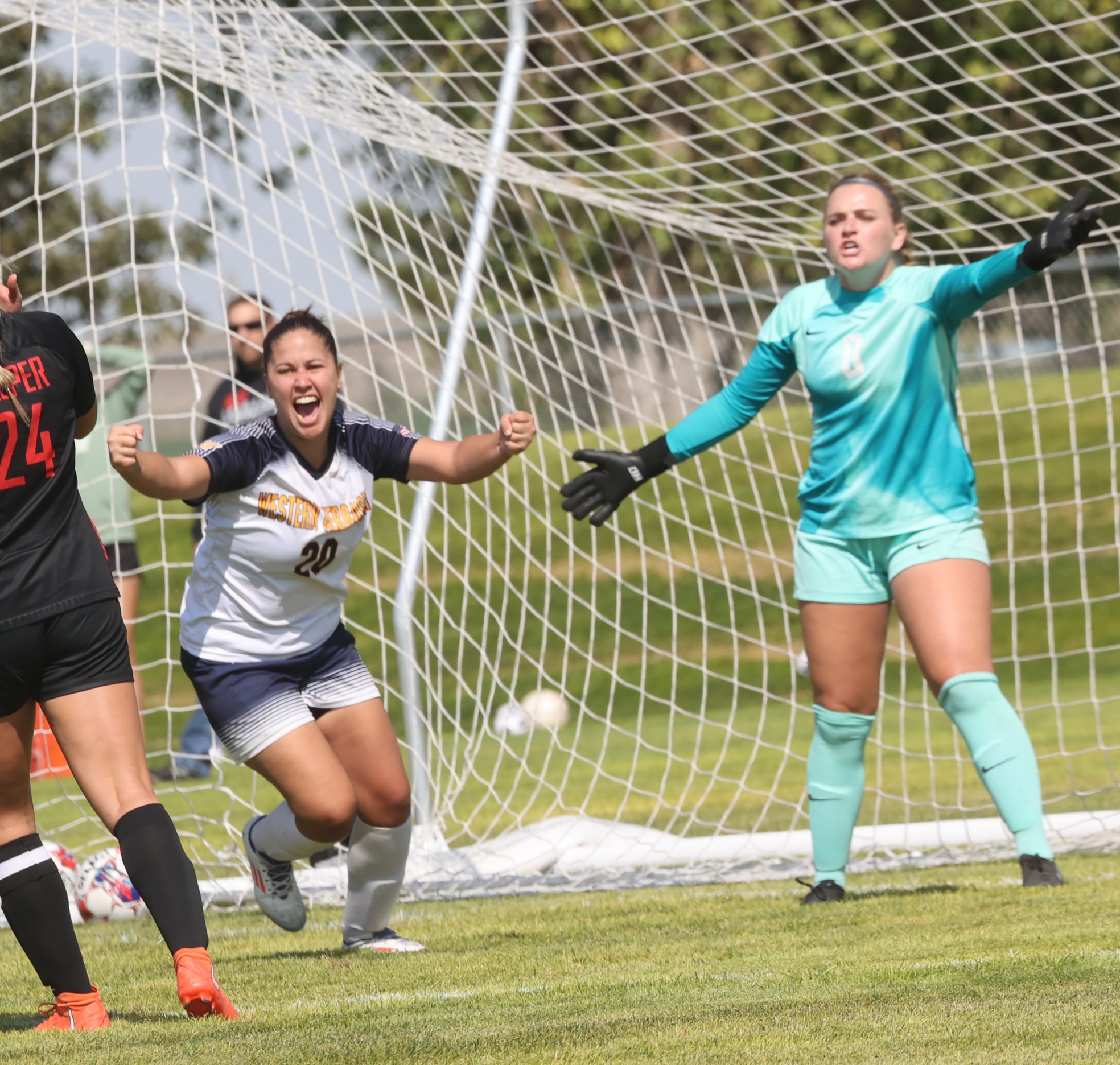 Amanda Duarte celebrates her goal to put WNCC up 1-0.