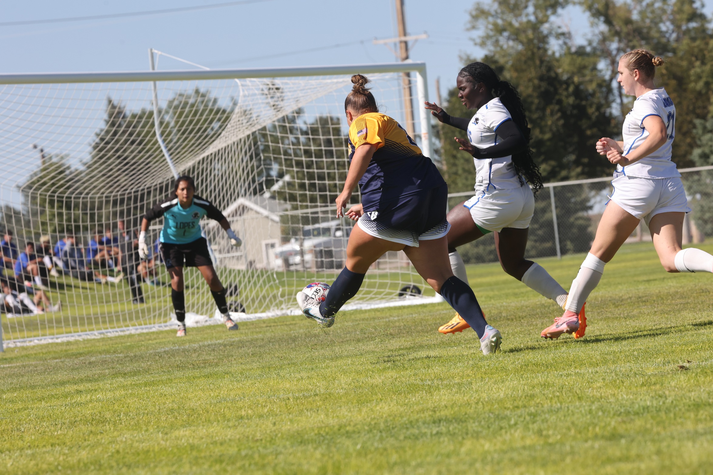 WNCC's Tanner Nelson takes a shot on goal against Lamar on Saturday.