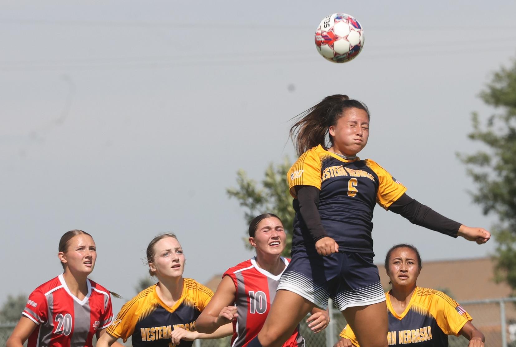 Alejandra Rodriguez goes up for a header against Northwest on Friday.