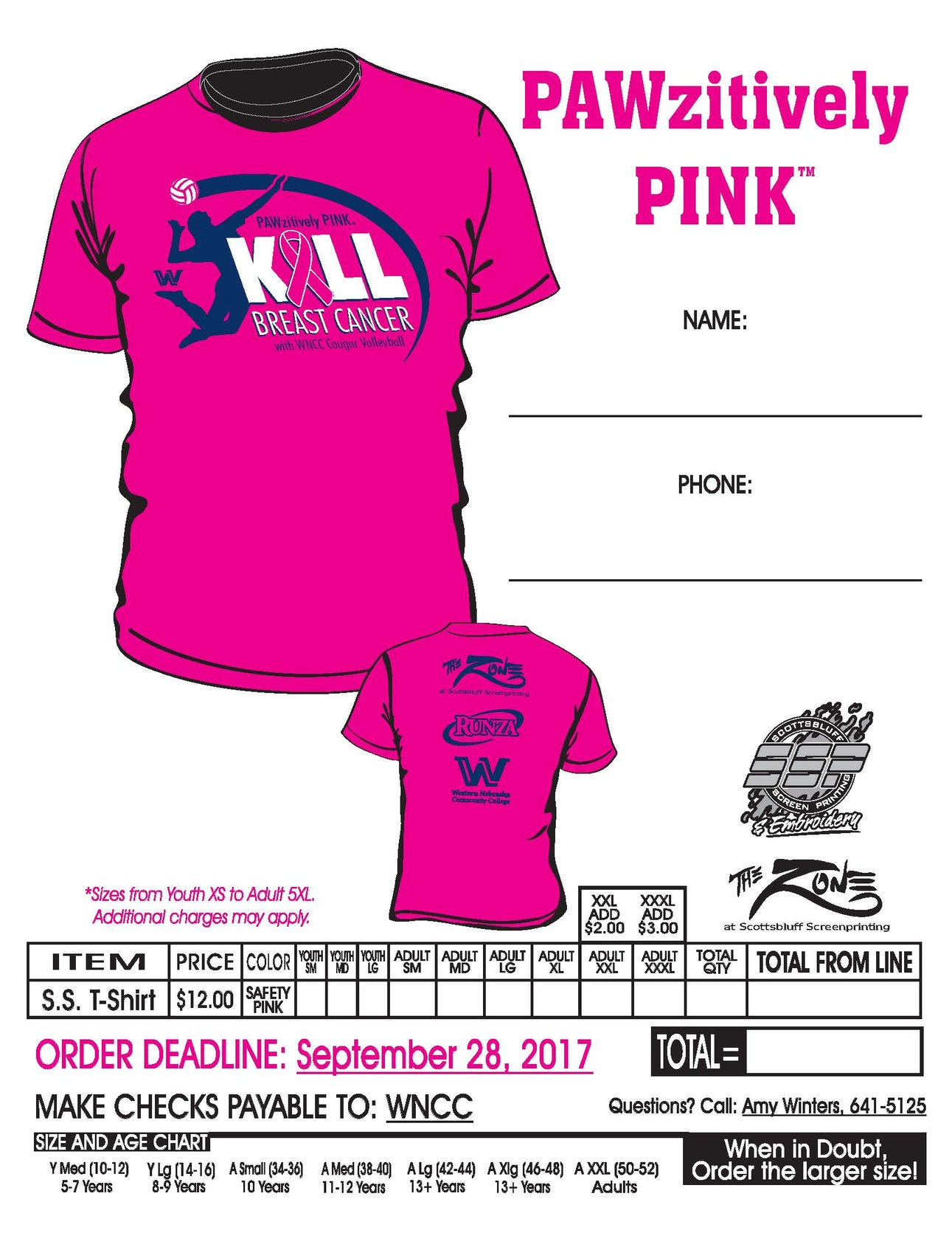 PAWzitively Pink T-shirt order form