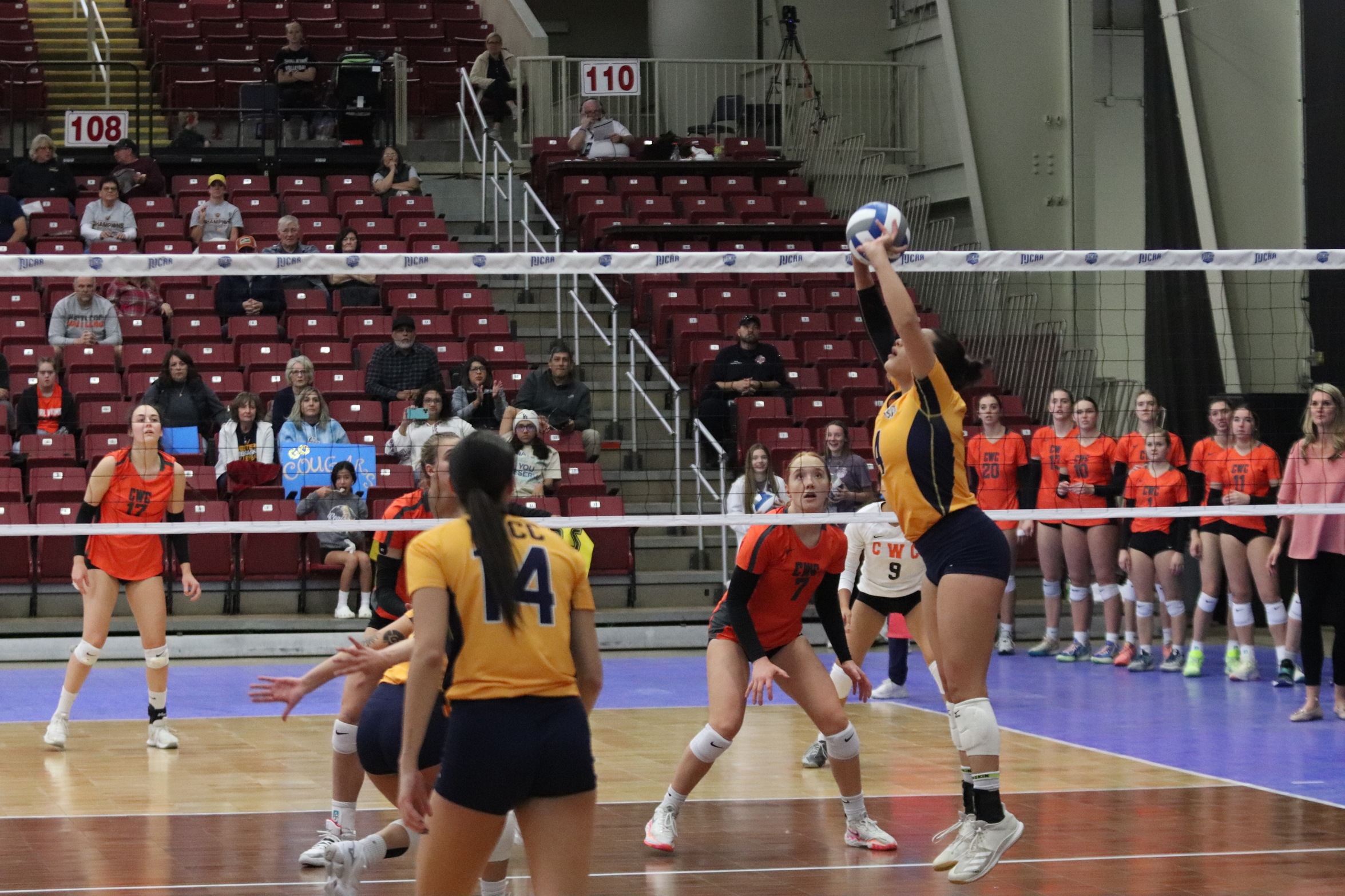 Shanelle Martinez sets while Erica Fava is in the backrow waiting for a backrow attack during a national tournament match against Central Wyoming in November.
