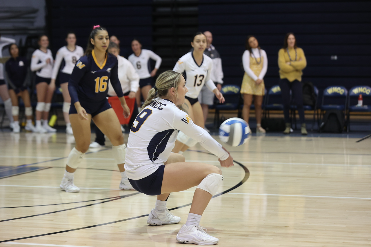 Jenna Curtis digs up a ball against Trinidad.