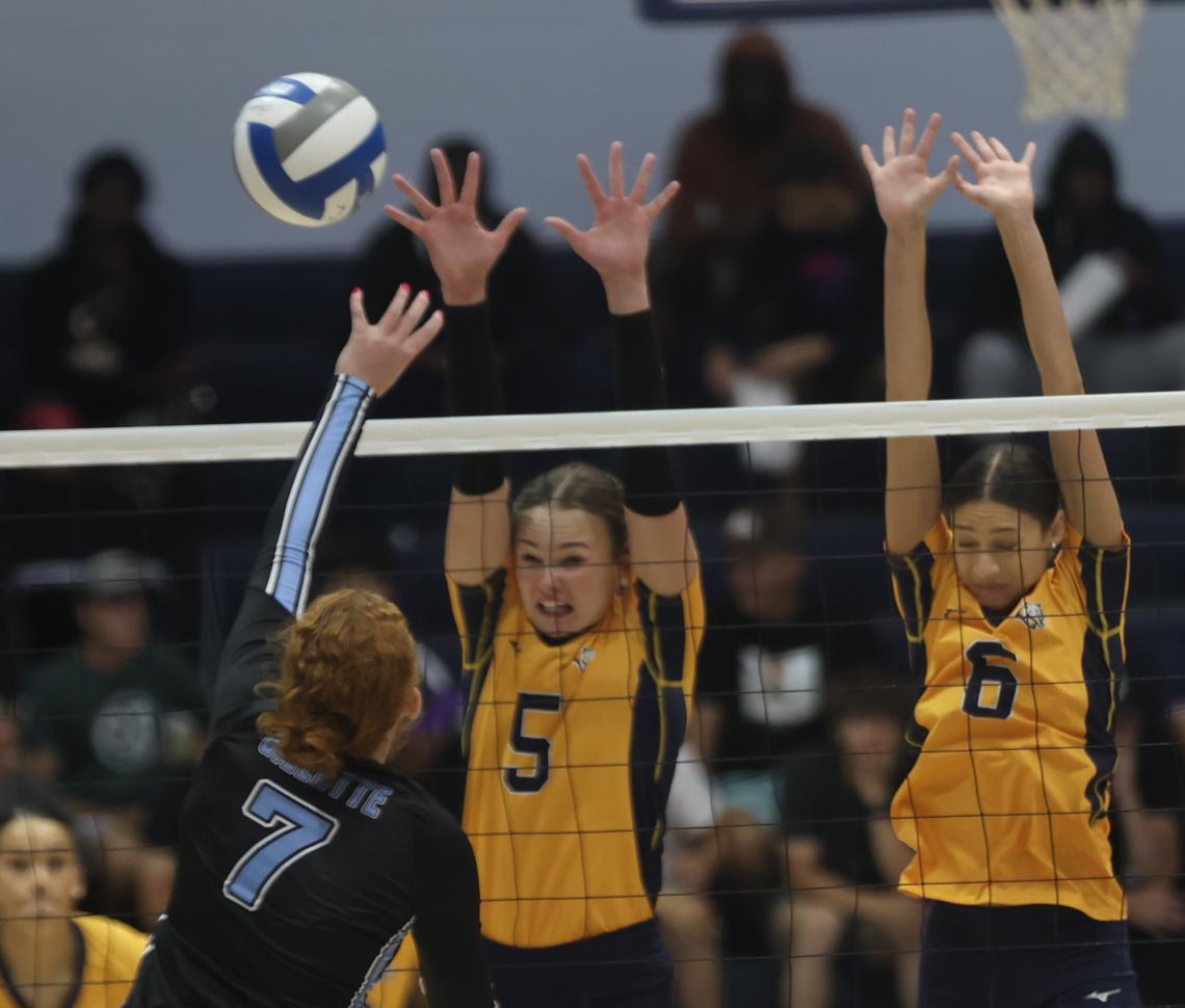 A block attempt in a match with Gillette on Saturday.
