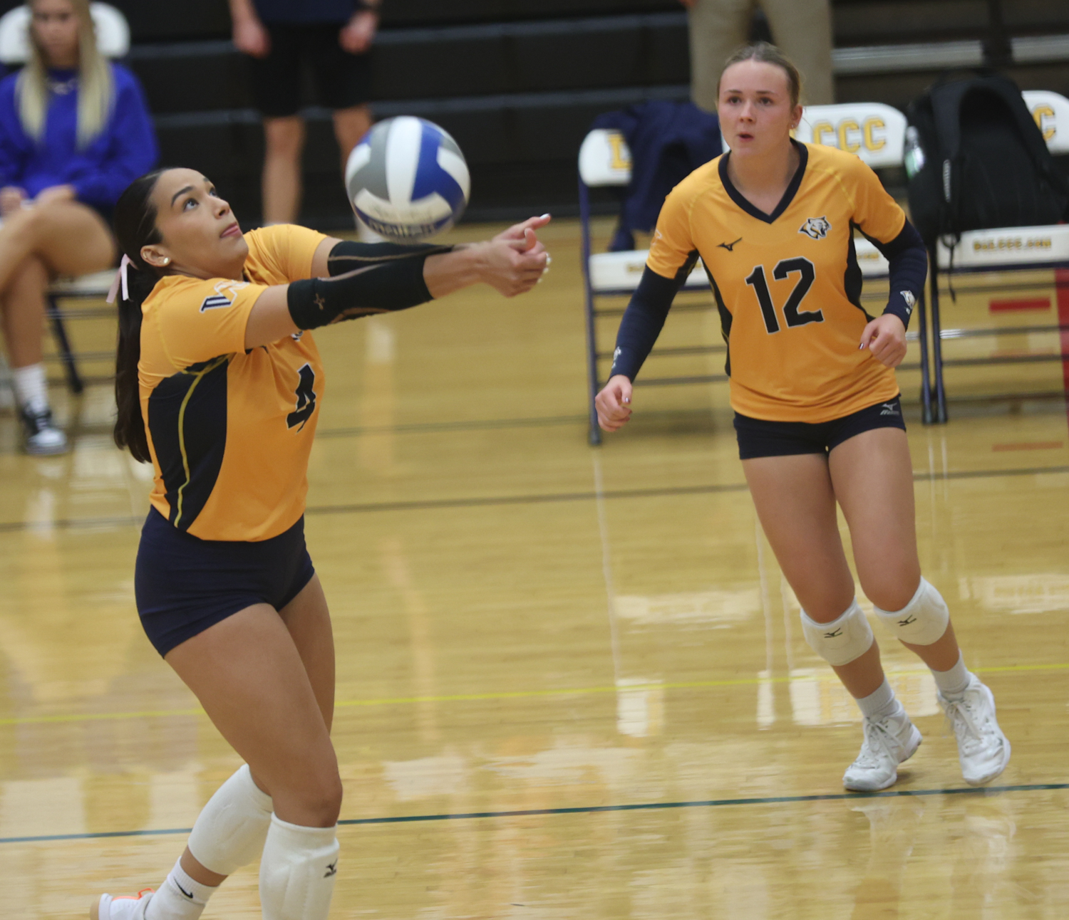 Shanelle Martinez digs a ball. 