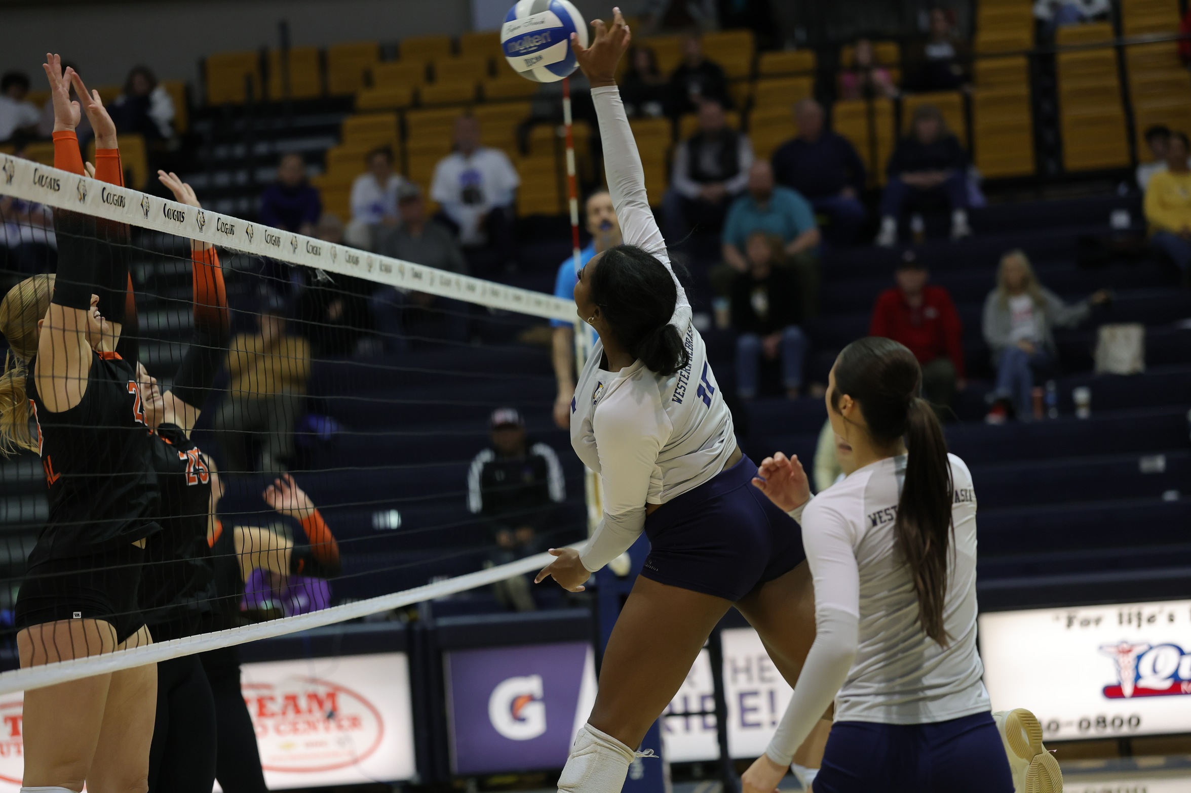 Nadiyyah Northern hammers home a kill agianst Central Wyoming at regionals on Friday.